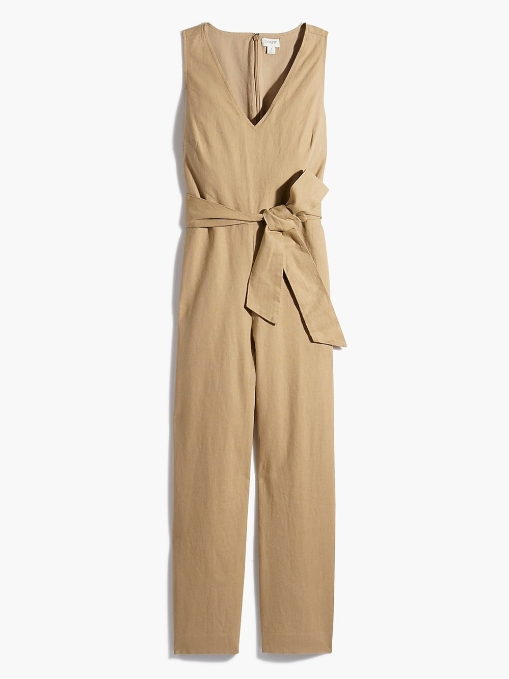 J. Crew Sleeveless Tie-Waist Jumpsuit in Khaki